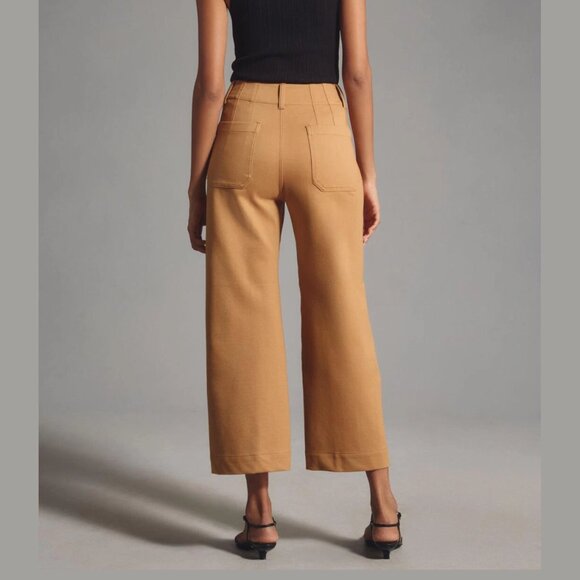 23 TALL Anthropologie Maeve Colette Cropped Wide-Leg Pants Ponte Edition Khaki - Picture 2 of 11